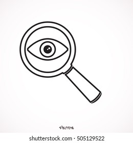 magnifying glass and eye vector icon
