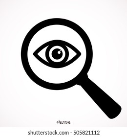 magnifying glass and eye vector icon