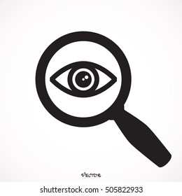 magnifying glass and eye vector icon