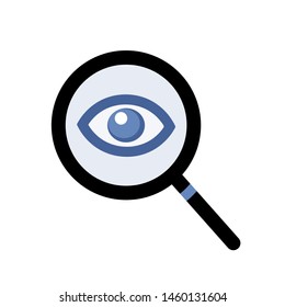 Magnifying glass and eye vector. Simple icon symbol for spying / watching. 