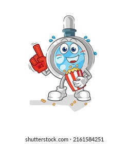the magnifying glass fan with popcorn illustration. character vector