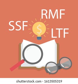 Magnifying glass find to investment, financial savings long-term deposit investment with word LTF , RMF. SSF ,Pension and retirement concept.