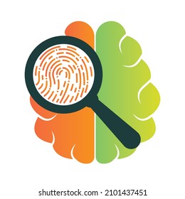 Magnifying Glass finding finger print in brain. Intelligence brain concept design. 