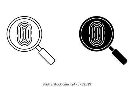 magnifying glass with fingerprint, crime scene, detective icon vector