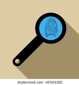Magnifying glass with fingerprint icon, flat style