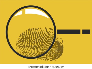 Magnifying Glass and Fingerprint on yelow background