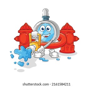 the magnifying glass firefighter vector. cartoon character