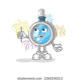 the magnifying glass with fireworks mascot. cartoon vector