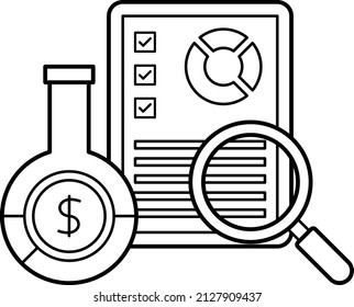 Magnifying Glass With Flask Vector Icon Design, Money Management Symbol, Leverage Or Debt Sign, Capital Markets And Investments Stock Illustration, Liquidity Analysis Report Concept, 