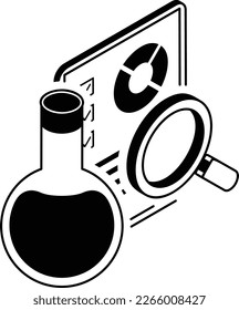 Magnifying glass with flask Vector isometric outline Icon Design, Business Finance Symbol, Treasury and Capital Budget Sign, Financial Planning and Control Liquidity analysis Report Concept