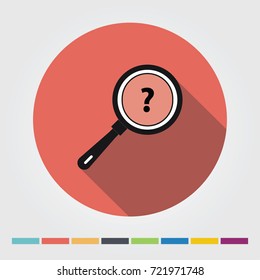 Magnifying glass flat icon, long shadow. Vector illustration.
