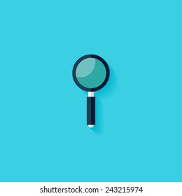 Magnifying glass flat icon. Modern flat icons vector collection with long shadow effect in stylish colors of web design objects. Trendy Flat Style. Isolated on blue background. Flat design. EPS 10.