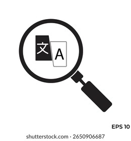 magnifying glass flat icon vector with language translation
