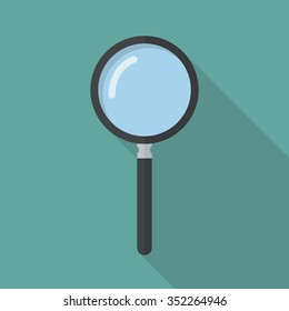 Magnifying glass. Flat style design with long shadow