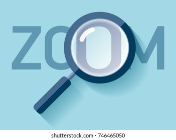 Magnifying glass in flat style on color background. Zoom loupe icon. Vector design object for you project 