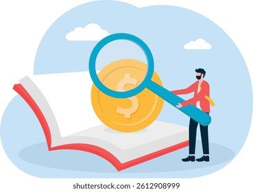 A magnifying glass flipping through books stock illustration

