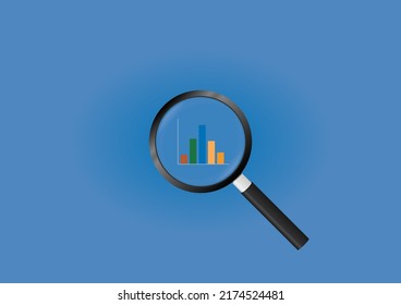 Magnifying Glass Focus on Bar Graph, Suitable for Financial, Business, and Management Concept.