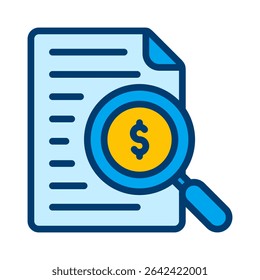 A magnifying glass focused on a document reveals a dollar sign, representing financial analysis, auditing, and business insights. This image symbolizes examining data for economic success and growth.