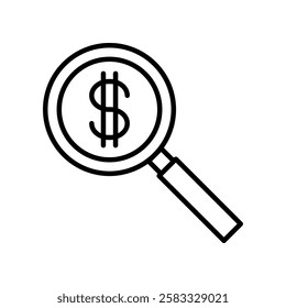 Magnifying Glass Focused On Dollar Symbol Icon for Economics