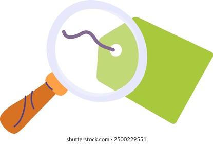 A magnifying glass focused on a green tag