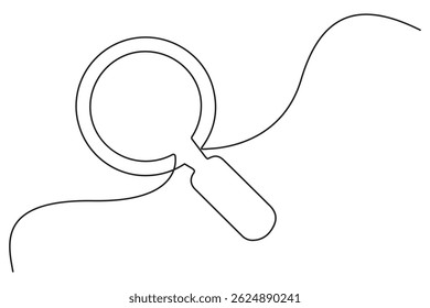 Magnifying Glass Focused on a Line Continuous Line Art Concept
