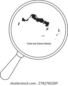 A magnifying glass is focused on the map of the Turks and Caicos Islands