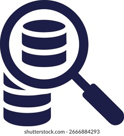 Lente de aumento focada em uma pilha de moedas, representando a pesquisa de dados financeiros