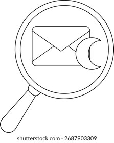 A magnifying glass focuses on an envelope icon accompanied by a crescent moon symbol