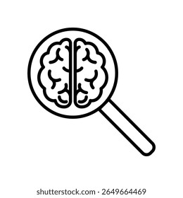 Magnifying Glass Focusing on Brain Diagram Line Art Illustration