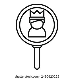 Magnifying glass focusing on a businessman wearing a crown, symbolizing headhunting