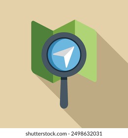 Magnifying glass focusing on a location point on a map with a long shadow