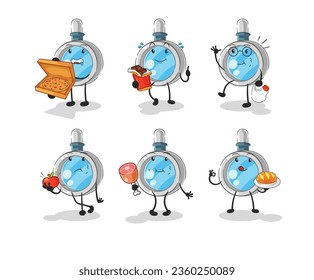 the magnifying glass food set character. cartoon mascot vector