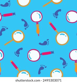 Magnifying Glass Footstep Vector Seamless Pattern illustration Design