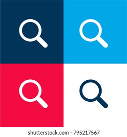 Magnifying glass four color material and minimal icon logo set in red and blue