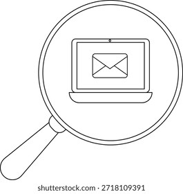 Una lupa enmarca un portátil mostrando un icono de sobre de correo electrónico