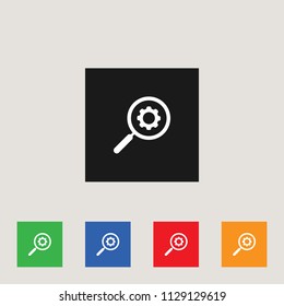 Magnifying glass and gear icon, stock vector illustration, EPS10.