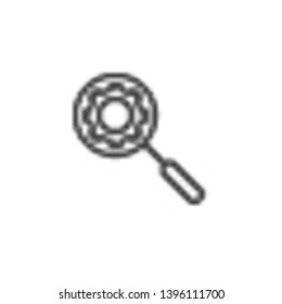 Magnifying glass with gear line icon. Research optimization linear style sign for mobile concept and web design. Search settings outline vector icon. Symbol, logo illustration. Pixel perfect vector 