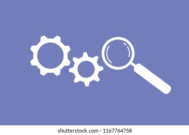 magnifying glass and gears teamwork vector illustration