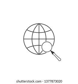 Magnifying glass with globe icon isolated. Analyzing the world. Global search sign. Flat design. Vector Illustration