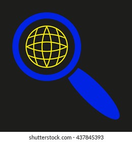 magnifying glass, globe, vector illustration