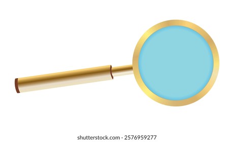 Magnifying glass in gold. Isolated on transparent background. Vector illustration.