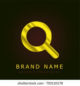Magnifying glass golden metallic logo