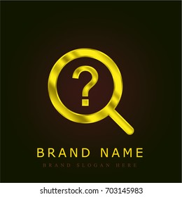 Magnifying glass golden metallic logo