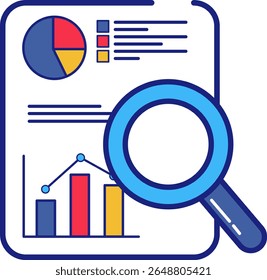 Magnifying glass with graph or chart icon, a vector illustration for search and business analysis