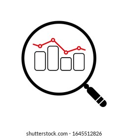 magnifying glass and graph icon on white background
