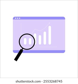 Magnifying Glass And Graph On Web Interface In Flat Vector Illustration Symbolizing Data Analytics, Market Trends, And Online Analysis, Isolated On White Background