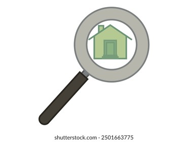 Magnifying glass and green house for searching for buying or renting a home