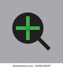 "Magnifying Glass with Green Plus Sign Icon for Zoom In or Medical Search Concept"