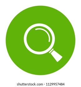 Magnifying glass green web button isolated on white background