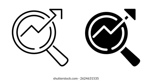Magnifying glass and growth arrow. Linear and silhouette style.